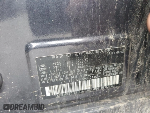 2013 Subaru Legacy Premium z VIN 4S3BMBC60D3044657, wystawiony jako Copart lot #53555155 z przebiegiem 225 681 mil mil oraz Szkoda całkowita • Salvage title. Historia ofert i sprzedaży dostępna na DreamBid. Obrazek 12.