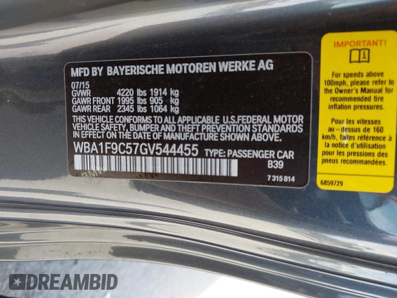 2016 BMW 2 Series 228i with VIN WBA1F9C57GV544455, listed as a IAAI auction lot 42268534 with 96,942 mi miles and . Bid and sale history available at DreamBid. Image 9.