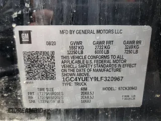 2020 Chevrolet Silverado 3500HD LTZ z VIN 1GC4YUEY9LF320967, wystawiony jako Copart lot #57058625 z przebiegiem 29 674 mil mil oraz Szkody całkowita. Historia ofert i sprzedaży dostępna na DreamBid. Obrazek 13.