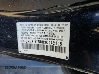 2002 Honda CR-V EX with VIN JHLRD78802C042106, listed as a Copart auction lot 47140335 with 158,110 mi miles and Non Repairable. Bid and sale history available at carsss.com. Image 13.