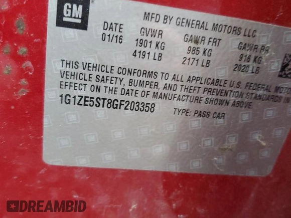 2016 Chevrolet Malibu LT with VIN 1G1ZE5ST8GF203358, listed as a Copart auction lot 47934315 with 149,038 mi miles and Salvage Title. Bid and sale history available at DreamBid. Image 13.