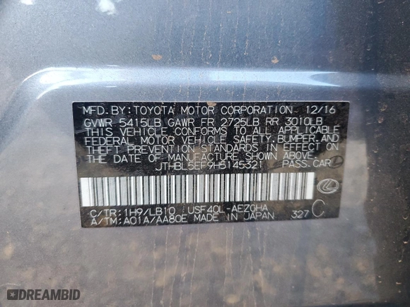 2017 Lexus LS with VIN JTHBL5EF9H5145321, listed as a Copart auction lot 71465914 with 77,710 mi miles and Salvage Title. Bid and sale history available at carsss.com. Image 13.