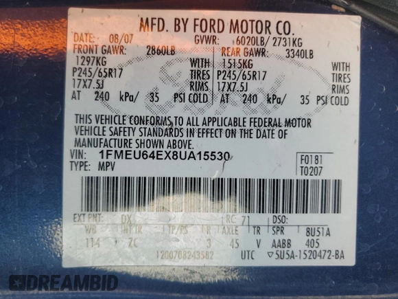 2008 Ford Explorer Eddie Bauer with VIN 1FMEU64EX8UA15530, listed as a Copart auction lot 77192754 with Not Provided miles and Clean Title. Bid and sale history available at carsss.com. Image 13.