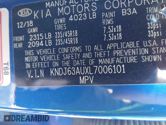 2020 Kia Soul GT-Line with VIN KNDJ63AUXL7006101, listed as a IAAI auction lot 41588640 with 41,003 mi miles. Bid and sale history available at carsss.com. Image 9.