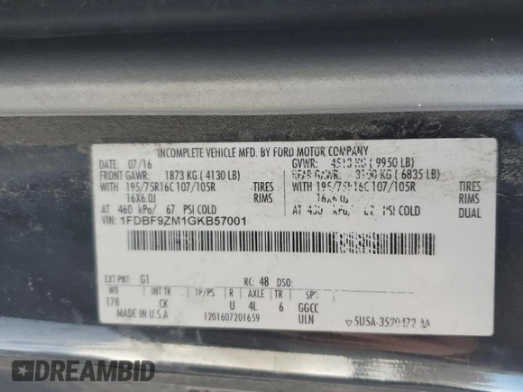 2016 Ford Transit с VIN 1FDBF9ZM1GKB57001, выставлен на аукционе Copart как лот 88988185 с пробегом 201 648 миль миль и Чистый • Clean title. История ставок и продаж доступна на DreamBid. Изображение 13.