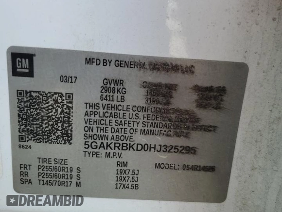 2017 Buick Enclave Leather with VIN 5GAKRBKD0HJ325295, listed as a Copart auction lot 47008875 with 144,846 mi miles and Salvage Title. Bid and sale history available at DreamBid. Image 14.