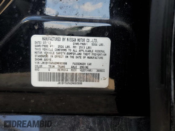 2014 Infiniti Q50 Sport with VIN JN1BV7AR4EM690998, listed as a Copart auction lot 52882475 with 101,479 mi miles and Salvage Title. Bid and sale history available at DreamBid. Image 14.