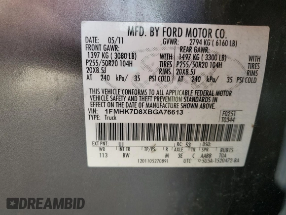 2011 Ford Explorer XLT z VIN 1FMHK7D8XBGA76613, wystawiony jako Copart lot #55568695 z przebiegiem 124 631 mil mil oraz Szkoda całkowita • Salvage title. Historia ofert i sprzedaży dostępna na DreamBid. Obrazek 14.