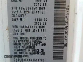2016 Nissan NV200 S с VIN 3N6CM0KN4GK691706, выставлен на аукционе Copart как лот 61427225 с пробегом Не указан миль и Чистый • Clean title. История ставок и продаж доступна на DreamBid. Изображение 13.