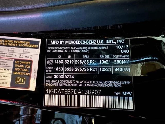 2013 Mercedes-Benz M ML 63 AMG with VIN 4JGDA7EB7DA138907, listed as a Copart auction lot 76422854 with 95,774 mi miles and Clean Title. Bid and sale history available at carsss.com. Image 10.