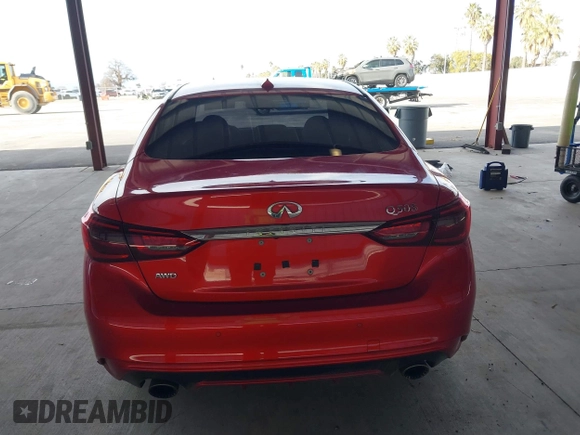 2018 Infiniti Q50 Red Sport 400 with VIN JN1FV7AR6JM481502, listed as a IAAI auction lot 41622523 with 74,097 mi miles and . Bid and sale history available at DreamBid. Image 16.