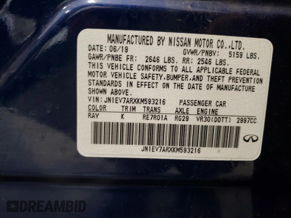 2019 Infiniti Q50 3.0t LUXE with VIN JN1EV7ARXKM593216, listed as a Copart auction lot 49495615 with 0 mi miles and Salvage Title. Bid and sale history available at carsss.com. Image 12.