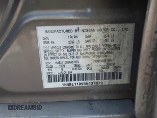 2005 Nissan Altima SE z VIN 1N4BL11D95N437079, wystawiony jako IAAI lot #42399612 z przebiegiem 296 135 mil mil oraz . Historia ofert i sprzedaży dostępna na DreamBid. Obrazek 9.