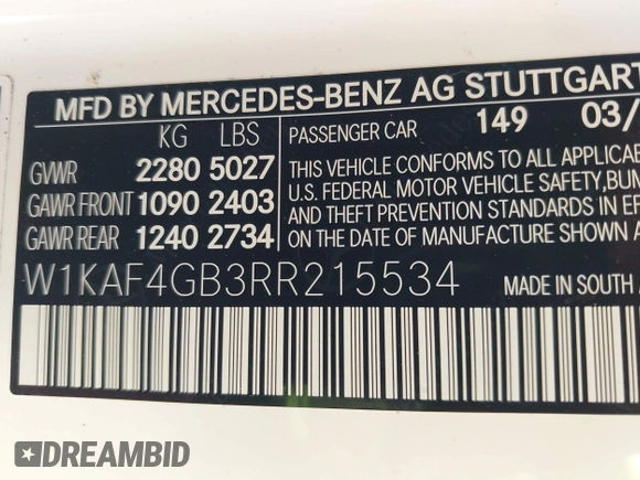 2024 Mercedes-Benz C 300 with VIN W1KAF4GB3RR215534, listed as a IAAI auction lot 41635335 with 5,652 mi miles and . Bid and sale history available at DreamBid. Image 9.