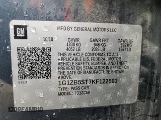 2019 Chevrolet Malibu LS with VIN 1G1ZB5ST7KF122563, listed as a Copart auction lot 43139333 with Not Provided miles and Salvage Title. Bid and sale history available at DreamBid. Image 12.