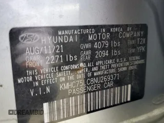 2022 Hyundai Ioniq SE z VIN KMHC75LC8NU269371, wystawiony jako Copart lot #52548905 z przebiegiem 52 544 mil mil oraz Szkoda całkowita • Salvage title. Historia ofert i sprzedaży dostępna na DreamBid. Obrazek 12.