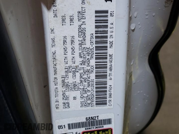 2018 Toyota Tacoma SR z VIN 5TFRX5GN7JX128181, wystawiony jako Copart lot #50954515 z przebiegiem 144 125 mil mil oraz Szkoda całkowita • Salvage title. Historia ofert i sprzedaży dostępna na DreamBid. Obrazek 13.