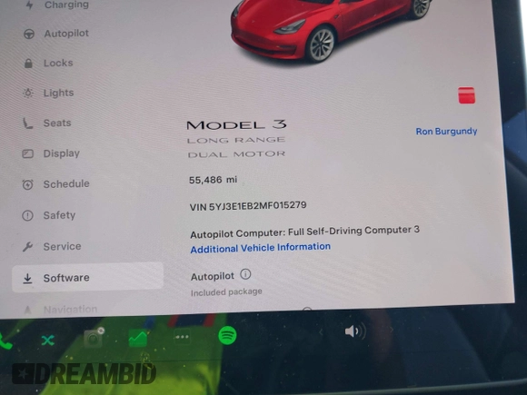 2021 Tesla Model 3 Long Range with VIN 5YJ3E1EB2MF015279, listed as a IAAI auction lot 41765428 with 55,486 mi miles. Bid and sale history available at carsss.com. Image 15.
