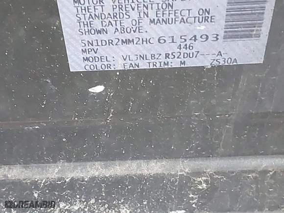 2017 Nissan Pathfinder SL with VIN 5N1DR2MM2HC615493, listed as a IAAI auction lot 40003811 with NaN miles. Bid and sale history available at carsss.com. Image 9.