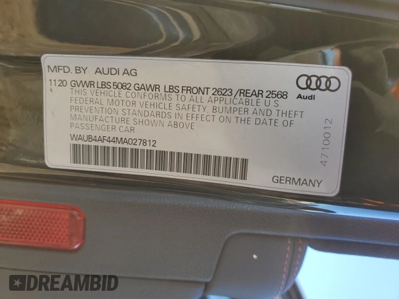 2021 Audi S4 Premium Plus with VIN WAUB4AF44MA027812, listed as a Copart auction lot 42295045 with 0 mi miles and Salvage Title. Bid and sale history available at carsss.com. Image 12.