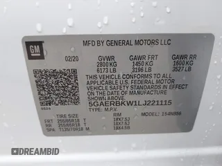 2020 Buick Enclave Essence with VIN 5GAERBKW1LJ221115, listed as a IAAI auction lot 41866689 with 101,635 mi miles. Bid and sale history available at carsss.com. Image 9.