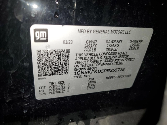 2023 Chevrolet Suburban Premier with VIN 1GNSKFKD5PR255729, listed as a Copart auction lot 48376385 with 64,196 mi miles and Clean Title. Bid and sale history available at DreamBid. Image 13.