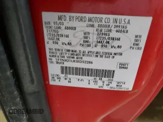 2003 Ford F-250 XL with VIN 1FTNX21L83ED52286, listed as a Copart auction lot 63369835 with 151,780 mi miles and Salvage title. Bid and sale history available at DreamBid. Image 12.