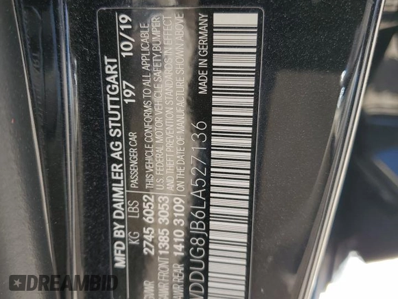 2020 Mercedes-Benz S 63 AMG z VIN WDDUG8JB6LA527136, wystawiony jako Copart lot #79219424 z przebiegiem Nie podano mil oraz Szkoda całkowita • Salvage title. Historia ofert i sprzedaży dostępna na DreamBid. Obrazek 13.