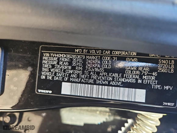 2016 Volvo XC60 T5 Drive-E Premier with VIN YV440MDK8G2853679, listed as a Copart auction lot 86517944 with 162,573 mi miles and Clean Title. Bid and sale history available at carsss.com. Image 10.