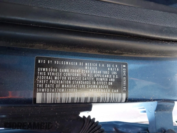 2019 Volkswagen Beetle S с VIN 3VWFD7AT7KM719095, выставлен на аукционе IAAI как лот 40919031 с пробегом 86 516 миль миль и . История ставок и продаж доступна на DreamBid. Изображение 9.