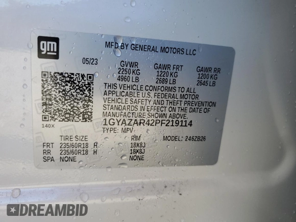 2023 Cadillac XT4 FWD Luxury with VIN 1GYAZAR42PF219114, listed as a Copart auction lot 61830125 with 23,508 mi miles and Salvage title. Bid and sale history available at DreamBid. Image 14.