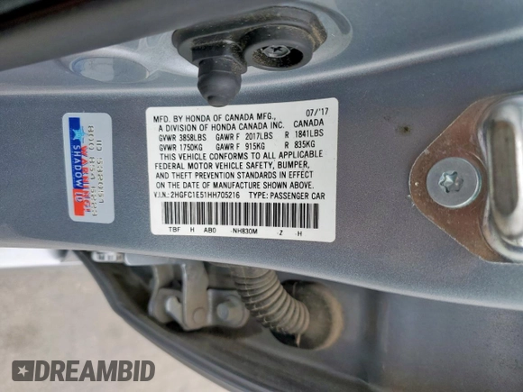 2017 Honda Civic Sedan Si with VIN 2HGFC1E51HH705216, listed as a Copart auction lot 53082385 with 77,093 mi miles and Salvage Title. Bid and sale history available at carsss.com. Image 13.