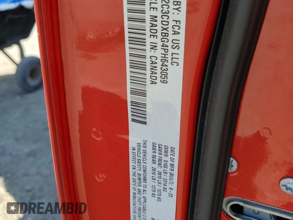 2023 Dodge Charger SXT with VIN 2C3CDXBG4PH643059, listed as a Copart auction lot 52462385 with 5,037 mi miles and Salvage Title. Bid and sale history available at DreamBid. Image 13.