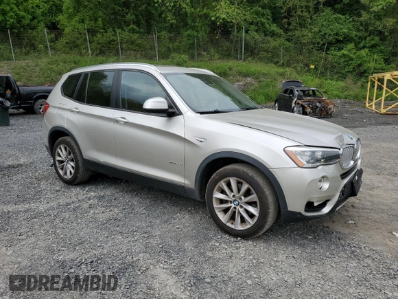 2015 BMW X3 xDrive28i with VIN 5UXWX9C5XF0D60582, listed as a Copart auction lot 56745305 with 77,376 mi miles and Salvage Title. Bid and sale history available at DreamBid. Image 4.