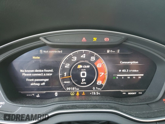 2019 Audi SQ5 Premium with VIN WA1A4AFY8K2002611, listed as a Copart auction lot 55747525 with 99,181 mi miles and Salvage title. Bid and sale history available at DreamBid. Image 9.