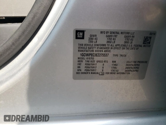 2014 Chevrolet Silverado 1500 Work Truck with VIN 1GCVKPEC3EZ275537, listed as a Copart auction lot 60644493 with 101,773 mi miles and Salvage Title. Bid and sale history available at DreamBid. Image 12.