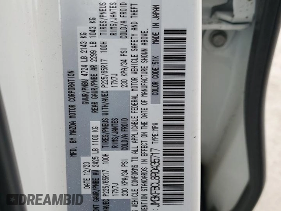 2024 Mazda CX-5 2.5 S Preferred Package with VIN JM3KFBCL8R0435717, listed as a Copart auction lot 48352125 with 19,642 mi miles and Salvage Title. Bid and sale history available at carsss.com. Image 16.
