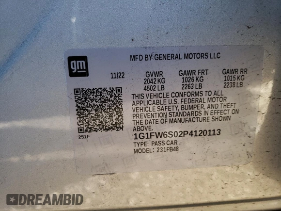 2023 Chevrolet Bolt EV 1LT with VIN 1G1FW6S02P4120113, listed as a Copart auction lot 43098093 with 795 mi miles. Bid and sale history available at carsss.com. Image 13.