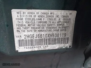 1999 Honda Civic VP with VIN 2HGEJ6610XH536119, listed as a IAAI auction lot 41524332 with 160,471 mi miles. Bid and sale history available at carsss.com. Image 9.