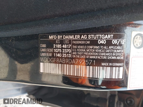 2013 Mercedes-Benz C 300 Sport with VIN WDDGF8AB9DA792571, listed as a IAAI auction lot 42455344 with 122,238 mi miles and . Bid and sale history available at DreamBid. Image 9.