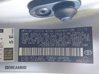 2015 Toyota Prius Two with VIN JTDZN3EU9FJ023057, listed as a IAAI auction lot 41645322 with 95,078 mi miles and . Bid and sale history available at DreamBid. Image 9.