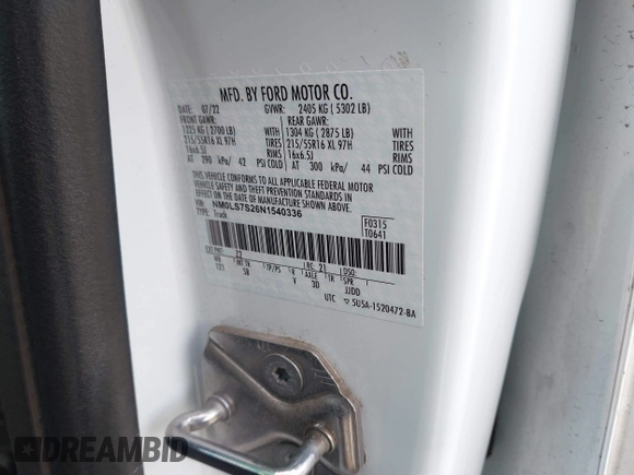 2022 Ford Transit Connect XL with VIN NM0LS7S26N1540336, listed as a IAAI auction lot 41244331 with Not provided miles and . Bid and sale history available at DreamBid. Image 9.