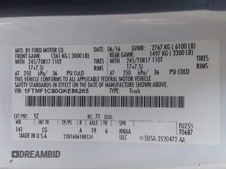 2016 Ford F-150 XL with VIN 1FTMF1C80GKE86265, listed as a IAAI auction lot 41831317 with 181,355 mi miles and . Bid and sale history available at DreamBid. Image 9.