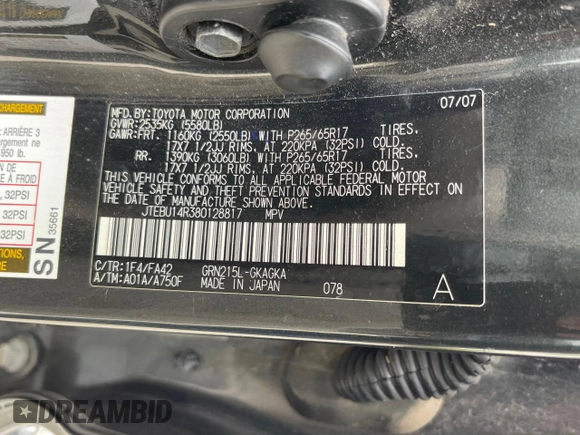 2008 Toyota 4Runner SR5 z VIN JTEBU14R380128817, wystawiony jako Copart lot #56390255 z przebiegiem 260 669 mil mil oraz Czysty tytuł • Clean title. Historia ofert i sprzedaży dostępna na DreamBid. Obrazek 10.