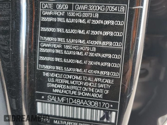 2010 Land Rover Range Rover HSE Lux with VIN SALMF1D48AA308170, listed as a Copart auction lot 52904695 with 49,180 mi miles and Salvage title. Bid and sale history available at DreamBid. Image 13.