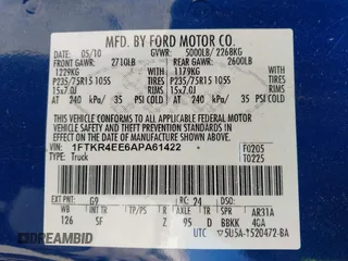 2010 Ford Ranger XLT with VIN 1FTKR4EE6APA61422, listed as a IAAI auction lot 41736447 with 151,295 mi miles and . Bid and sale history available at DreamBid. Image 9.