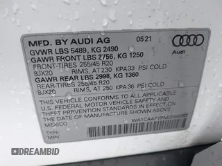 2021 Audi Q5 Prestige with VIN WA1CAAFY8M2099653, listed as a IAAI auction lot 41903022 with 27,611 mi miles. Bid and sale history available at carsss.com. Image 9.