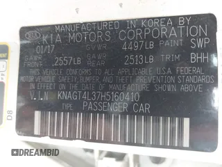 2017 Kia Optima LX z VIN KNAGT4L37H5160410, wystawiony jako IAAI lot #41906061 z przebiegiem 88 243 mil mil oraz . Historia ofert i sprzedaży dostępna na DreamBid. Obrazek 9.