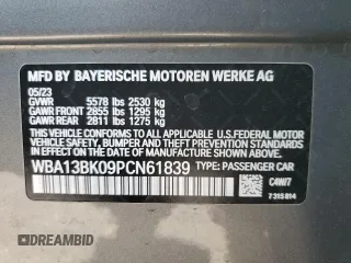 2023 BMW 5 Series M550i xDrive with VIN WBA13BK09PCN61839, listed as a Copart auction lot 76614694 with 16,279 mi miles and Salvage title. Bid and sale history available at DreamBid. Image 14.