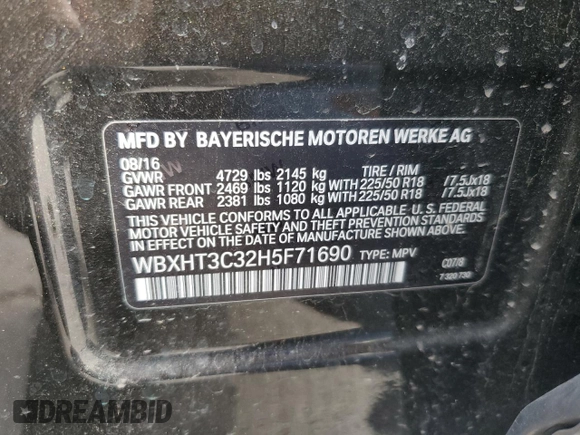 2017 BMW X1 xDrive28i with VIN WBXHT3C32H5F71690, listed as a Copart auction lot 60852375 with 67,475 mi miles and Salvage title. Bid and sale history available at DreamBid. Image 13.